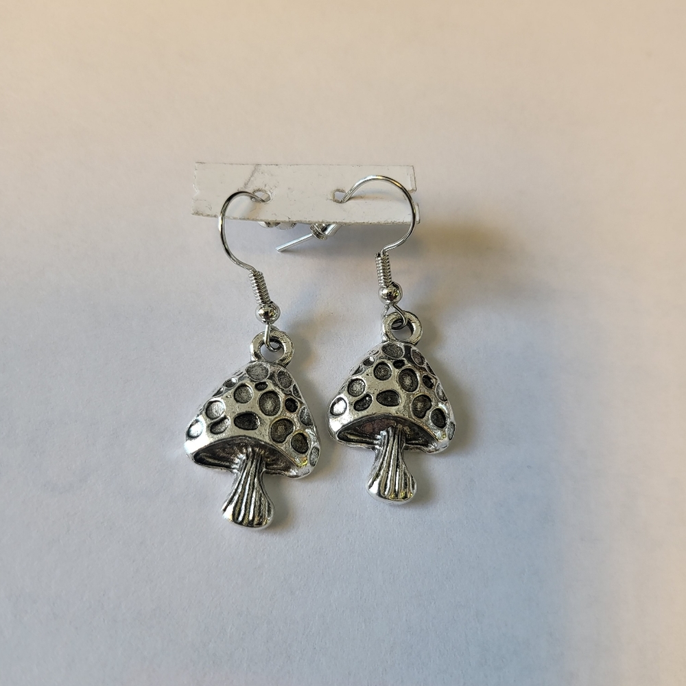 New Silver Dangling Mushroom Earrings